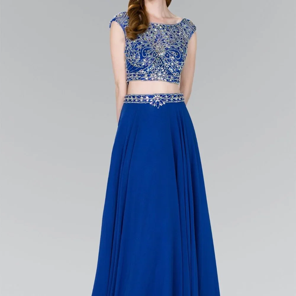 Two Piece Bateau Neck A-Line Prom Dress GSGL2422